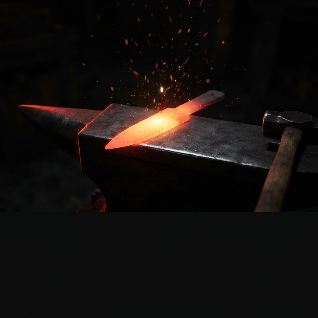 Custom forged knife on the anvil