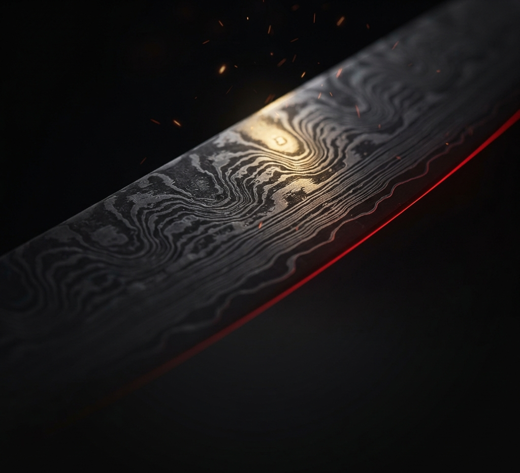 Damascus steel blade with layered pattern