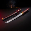 Damascus tanto with rosewood saya, brass fittings and red cord wrapped handle