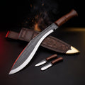 Hand forged 15 inch kukri with rosewood handle, tooled leather scabbard, karda and chakmak