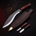 Hand forged kukri with rosewood handle, tooled leather scabbard, karda and chakmak