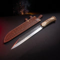 Hand forged seax with stag antler handle and tooled leather sheath
